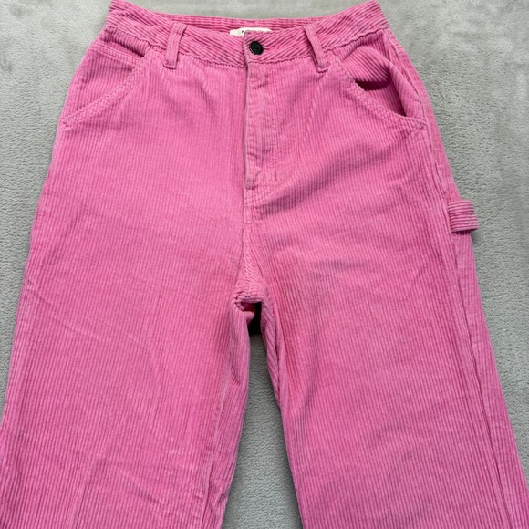 Pacsun Pants Women 26 90s BF Carpenter Pink Corduroy High Waist Straight Utility - Picture 1 of 14
